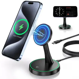 Magnetic Wireless Charger Stand 15W | Fast MagSafe Charging Pad with Soft LED | For iPhone 17–12 & AirPods