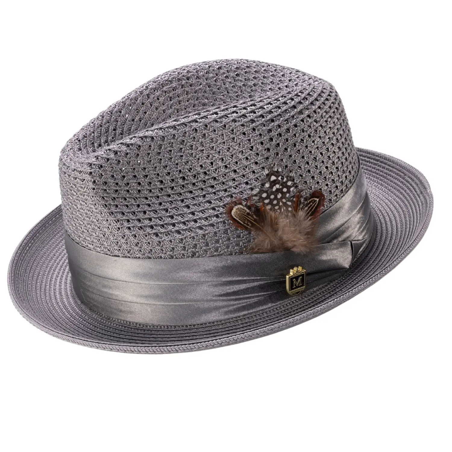 Men's Grey Mesh Fedora Hat - Montique Pinch Crown Fedora