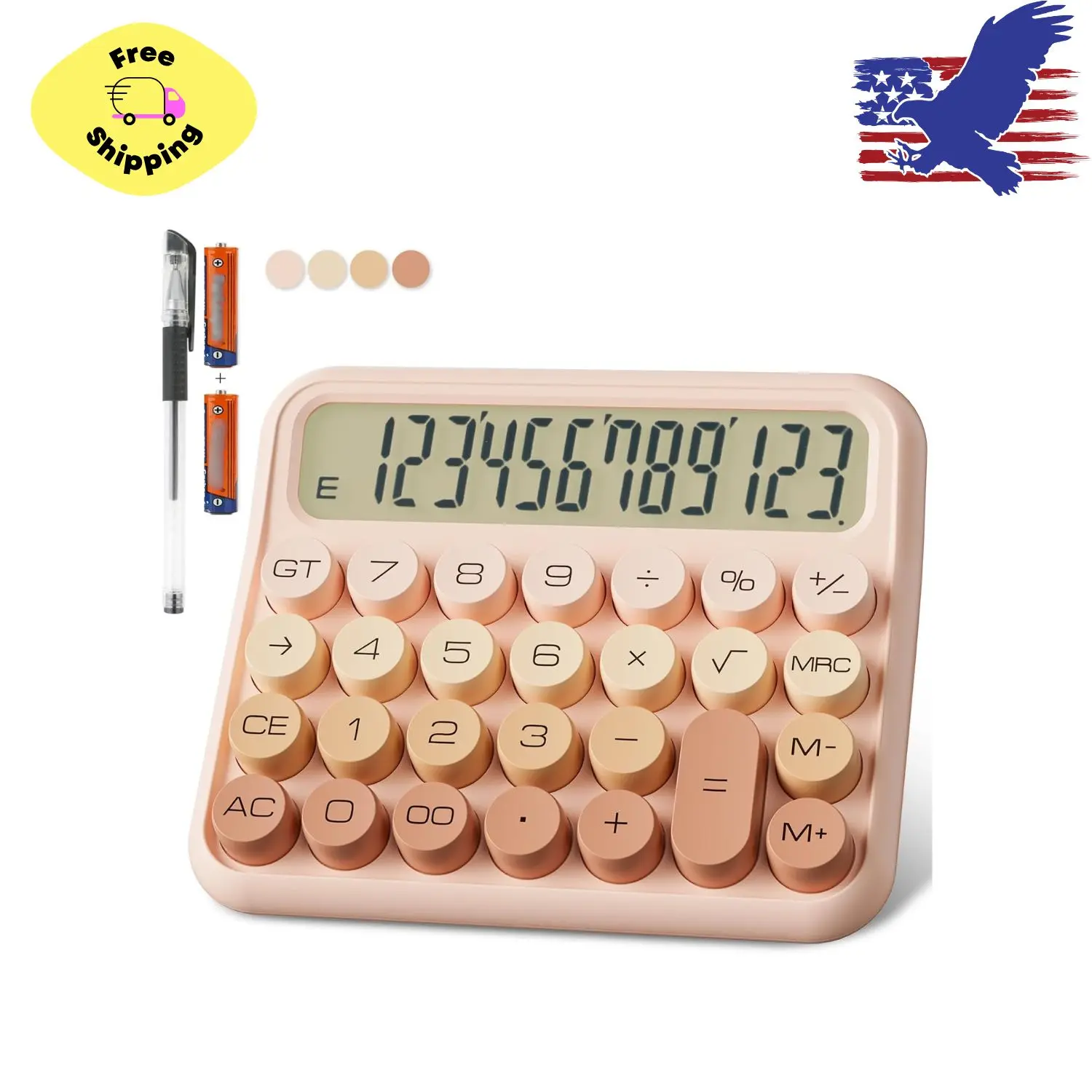 Mechanical Calculator 12 Digit Extra Large 5-Inch LCD Display (Gradient Pink)