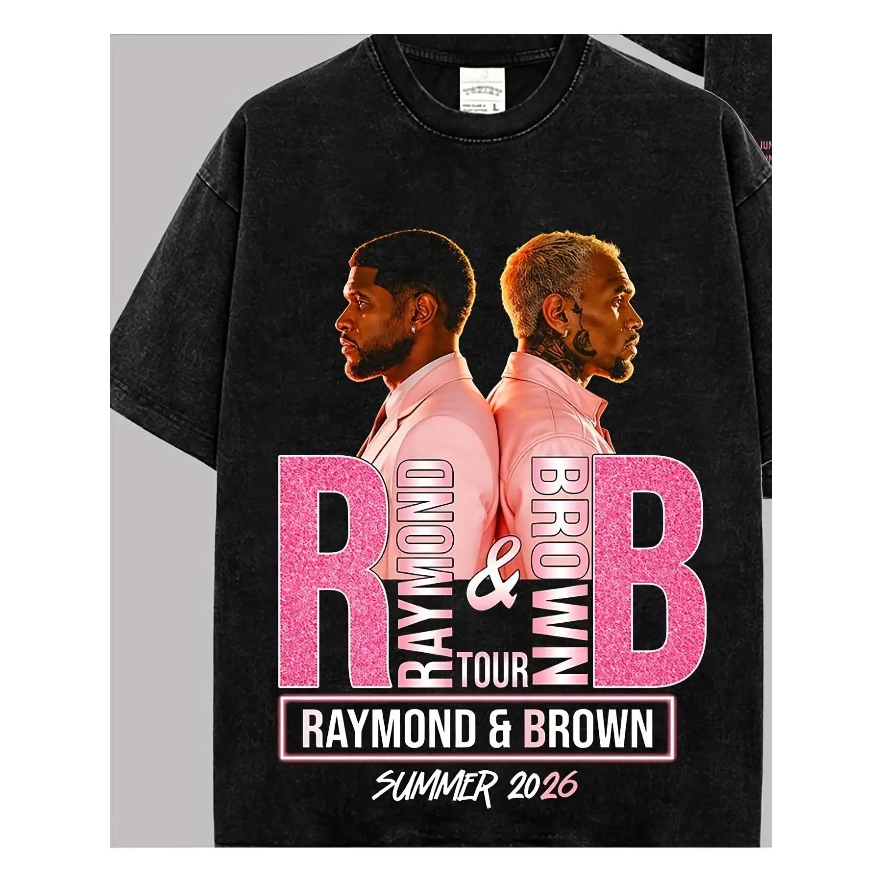 Women's Vintage 2026 R&B Tour Graphic Knit T-Shirt - Unisex Oversized Chic Preppy Round Neck Short Sleeve 100% Cotton Stretch Top, Machine Washable, New Year, All Seasons, Twist Design