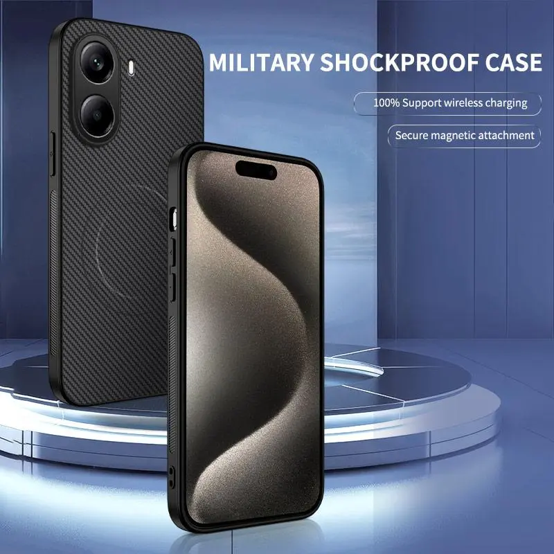 For Xiaomi POCO X7 X6 Pro Magnetic Case Business Carbon Fiber Texture PULeather Cover For Mi Poco F6 F7 M7 Pro Ultra C71 C61 C75