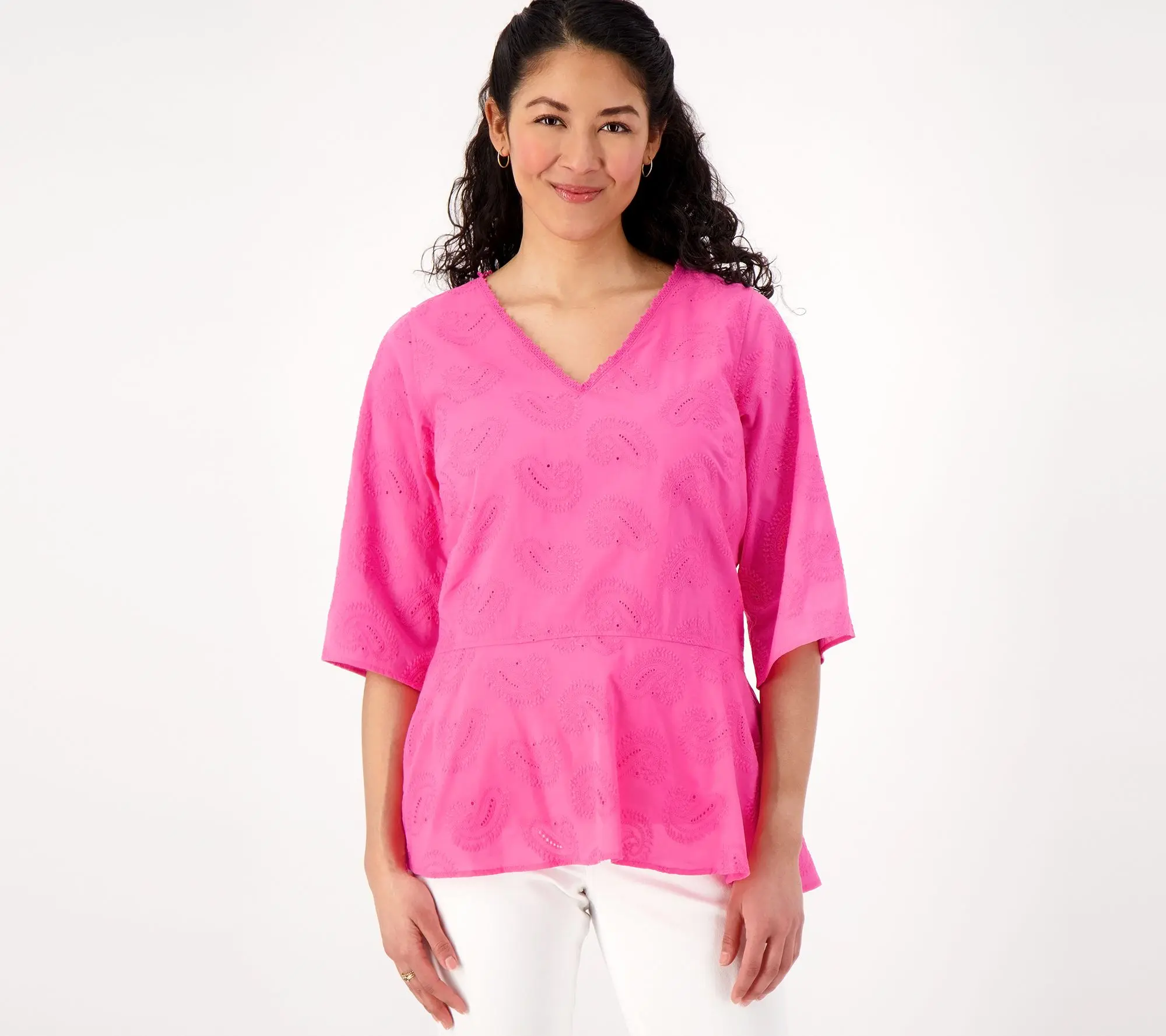 Isaac Mizrahi Live! Paisley Woven Tunic with Peplum Detail