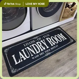 Non Slip Laundry Runner Rug - Farmhouse Kitchen Floor Mat for Mudroom and Bathroom - Black, 16x48 18x60 Inches Home carpet Household Items