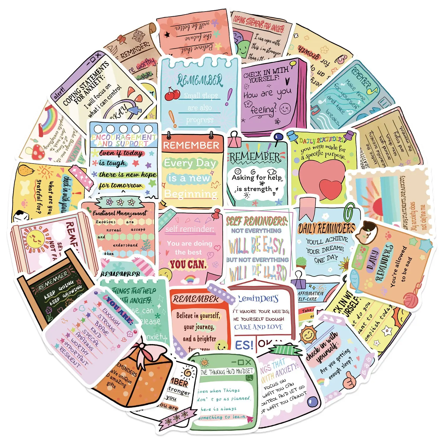 50 Sheets Mental Health Sticky Notes Graffiti Stickers Guitar Notebook Luggage DIY Waterproof Decals, Flat Sticker Type, Self Adhesive Stickers