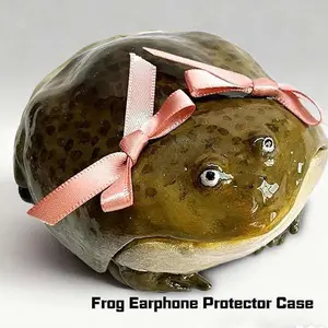 Resin + Plastic Ugly Frog Earphone Case with Bowknot Design for Apple AirPods Pro 3 Niche Protective Cover Unique Frog Earphone Protector Case