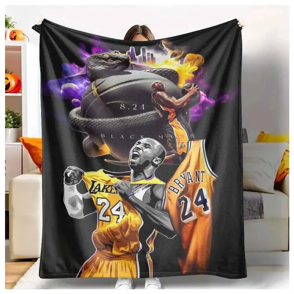 Kobe Bryant Black Mamba Basketball Snake Element Flannel Blanket - Geometric, Modern, Multi-Size, Flat Weave, Fade-Resistant, Lightweight, Super Soft, Warm, Durable for Sports Watching, Bedroom
