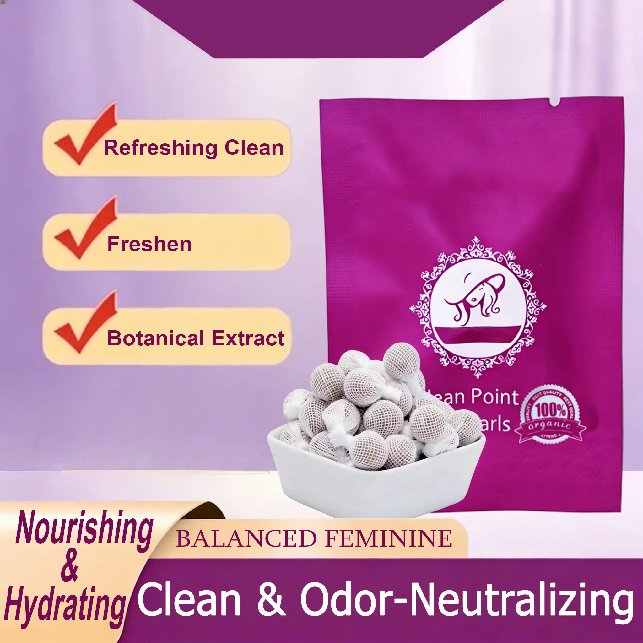 Women's Organic Intimate Detox Pearls, Natural Herbal Formula for Daily Cleansing, Gentle Anti-Odor & Antibacterial Support, Feminine Intimate Care, Fresh, Adults, Intimate Wash, Gentle Intimate Cleanser