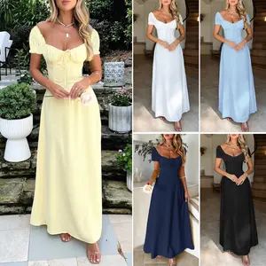 Women's A Line Corset Dress Low Cut Solid Color Spaghetti Strap Bodycon Dress, Hoco Maxi Bustier Dress