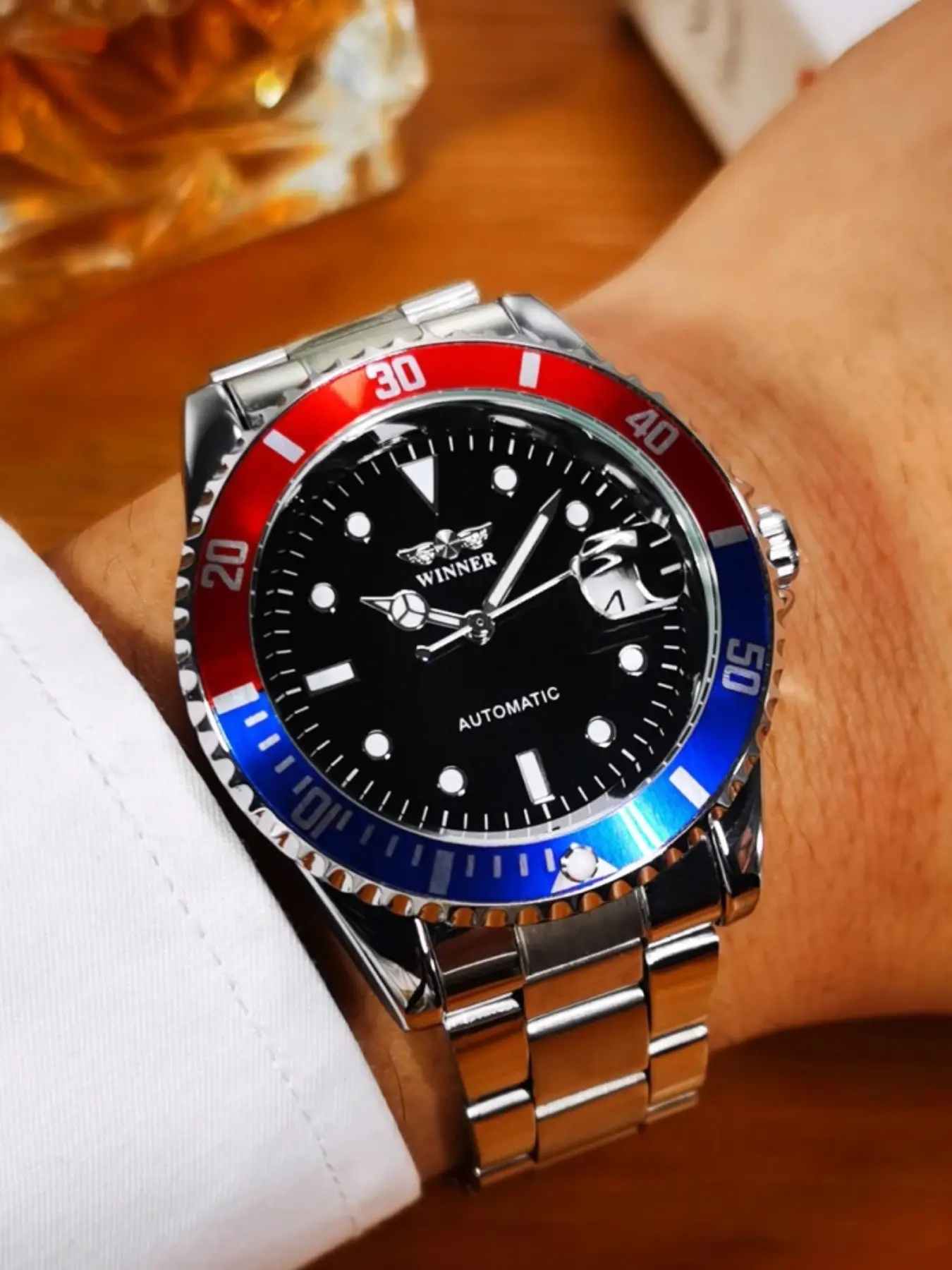High-End Men's Mechanical Watch, Classic Submariner Coke Bezel, Automatic Movement, Luminous Calendar, Waterproof, Stainless Steel Band, Stainless Steel Wristwatch, Luminous Analog Watch, Luminous Date Wristwatch