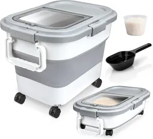 10-20Lbs Dog Food Storage Container Collapsible Dog Food Rice Bin Container with Airtight Lid Wheels Handle Large Cat Food Storage Container with Scoop