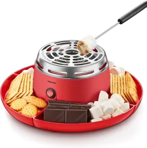 Reemix S'mores Maker Tabletop Indoor Flameless Electric Marshmallow Roaster with 4 Detachable Trays & 6 Roasting Forks Gift Set & Date Night Idea Red for Party, Christmas Gift