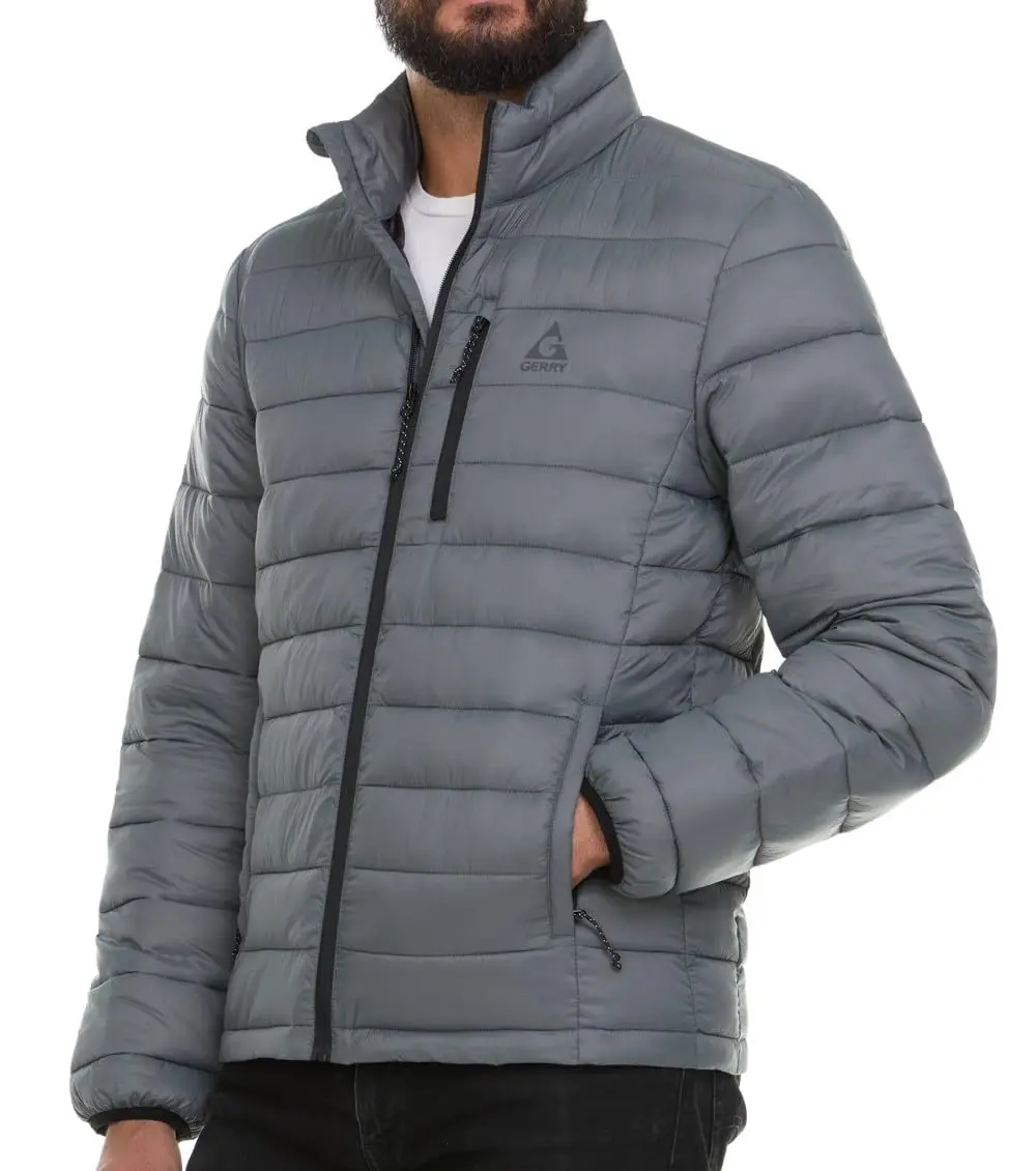 Gerry Packable Puffer Jacket Men, Warm Lightweight Winter Jackets for Men Casual Fabric Black Coats Menswear