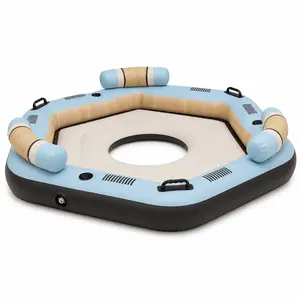 Maccabi Art Tahoe Sports Pad Inflatable Pool Lounge, 74.5 x 67.5 in Floating Social Island for Up to 3, with Backrests, Cup Holders, Secure Grips, AirFlate Valve, Repair Patch, Heavy-Duty PVC, Blue
