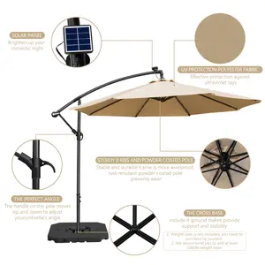 10ft Solar LED Offset Patio Umbrella, Aluminum Polyester Solar Umbrella with w/Tilt Adjustment for Backyard and Poolside - Enhanced Outdoor Ambiance and Shade