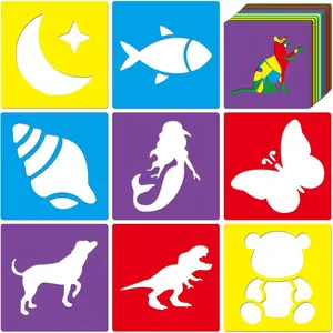 24 Piece Kids Stencils for Painting Sidewalk Chalk Outdoor Garden Themed Kids Style Collection 5in