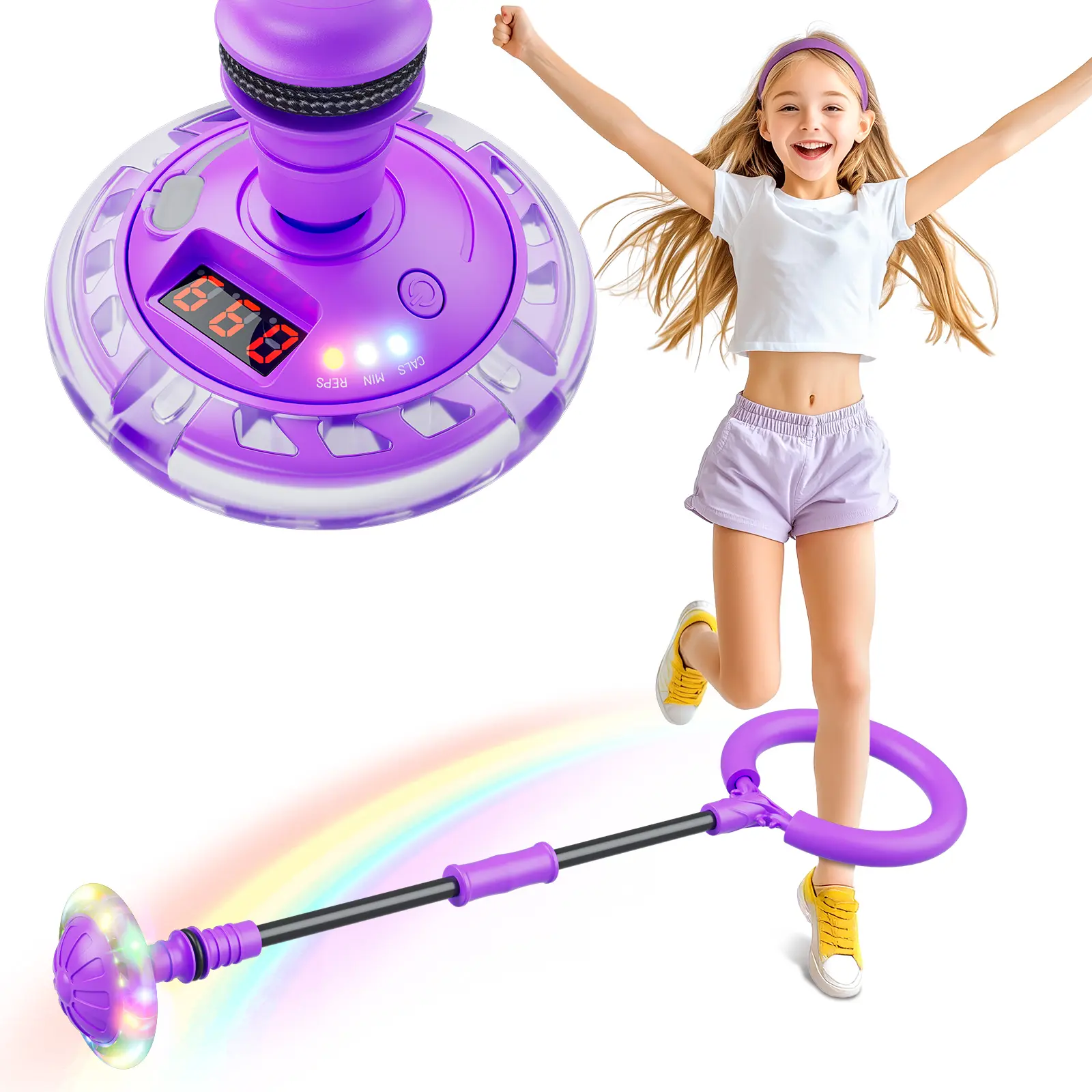 Flooyes Skip It Ball for Kids, Ankle Skip Ball Toy with Counter & Timer, Rechargeable Flashing LED Skip Toy, Christmas & Birthday Gifts for Girls Age 6 7 8 9 10+, Fun Fitness Swing Ball for Kids
