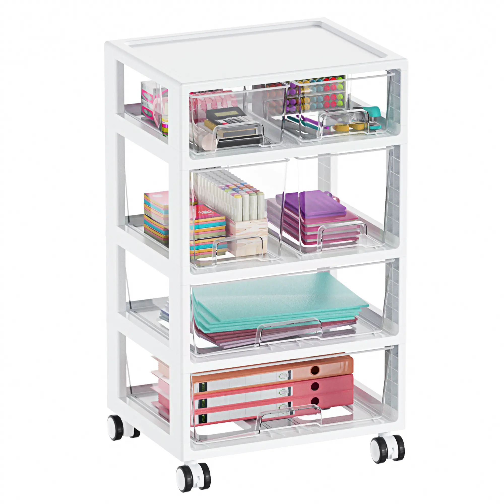 【Drawer Cart】Vtopmart Clear 4/6 Tier 6 Drawers with Wheels for Office Supplies, Art Crafts, Toys, Play-dough, Crayon, Marker, Under Desk Storage for Office, Bathroom, Dresser, Makeup, Homeschool, BackToShcool & Preschool Restock