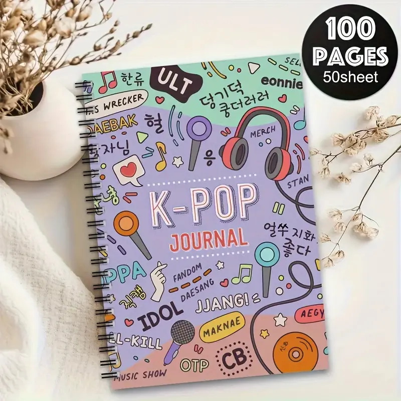 Two-Style Vibrant K-Pop Spiral Notebooks • Korean Drama & "Just a Girl Who Loves K-Pop" Designs • 100 Pages • Perfect Gift for K-Pop Fans, Colleagues, Friends & More • Ideal K-Pop Merch, School Supplies