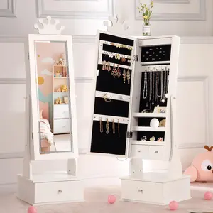 GARVEE Freestanding Jewelry Armoire Cabinet - LED Light, Full-Length Mirror, 3 Storage Drawers, Home Organizer Vanity Dress Up Unit for Young Users