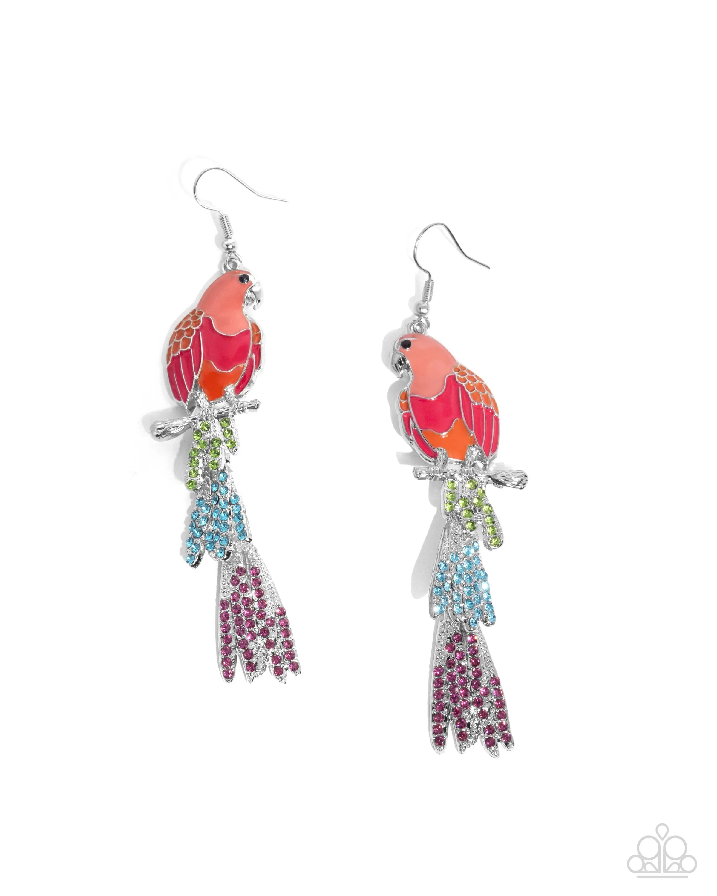 Parrot Pull - Orange Parrot Silver Earrings - Paparazzi