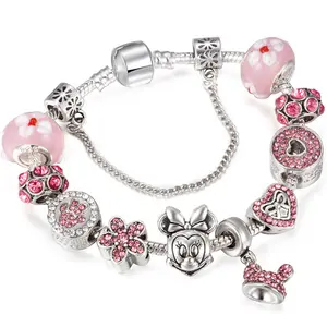 Disney You Found The Daintiest Minnie Bracelet with Pink Floral Charms and Sparkling Accents Featuring Minnie Mouse & Floral Designs Unisex Jewelry
