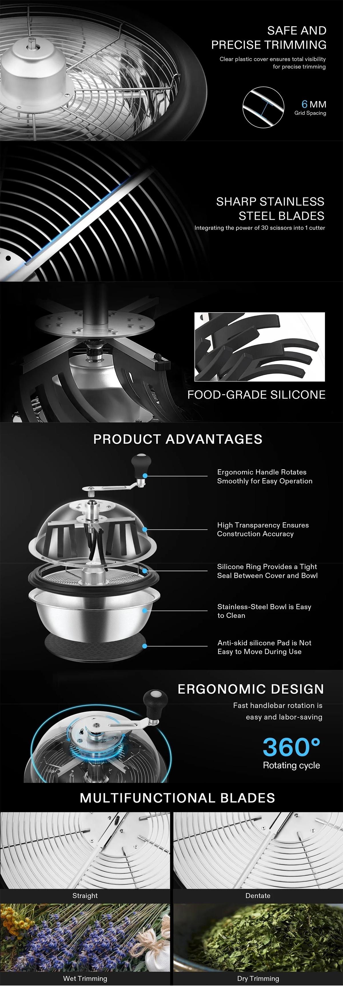 ALPHAGROW 13” Manual Bowl Trimmer - Dual Stainless Blades & Clear Dome for Buds, Flowers, Hydroponic Plants (Wet/Dry Cutting)