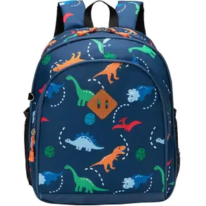 P-CPB034  Toddler Backpack Boys, 12 Inch Kids Backpack for Preschool or Kindergarten, Dinosaur Navy Blue