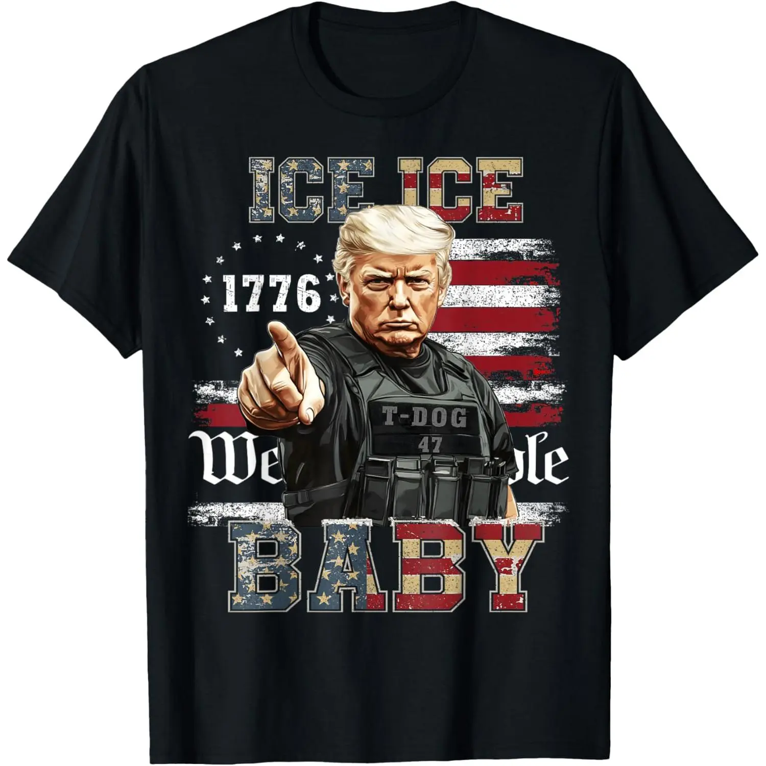 Women's Funny Trump All Over Print Crew Neck Short Sleeve Cotton T-Shirt - Vintage Distressed 100% Cotton, Machine Washable, All Seasons Casual Everyday Top