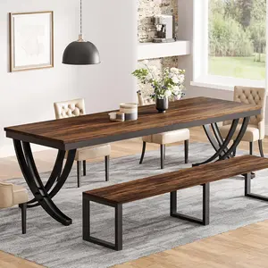 LITTLE TREE Rectangular Dining Table for 6-8, 78 inch Large Wood Farmhouse Dinner Table with Heavy Duty Metal Legs and Wooden Top for Kitchen Dining Room Living Room (Only Table)