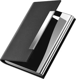 Business Card Holder/ Case Professional PU Leather & Stainless Steel Multi Wallet Credit Card ID Case/Holder for Men & Women. (Black)