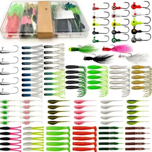 Crappie Lures Tube Lures Jigs Heads Worms Swimbaits Kit, 165, 124, 50 Pcs Pre-Rigged Crappie Jigs Tube Hooks Soft Plastic Grub Worms Baits for Bass Trout Freshwater Saltwater Fishing