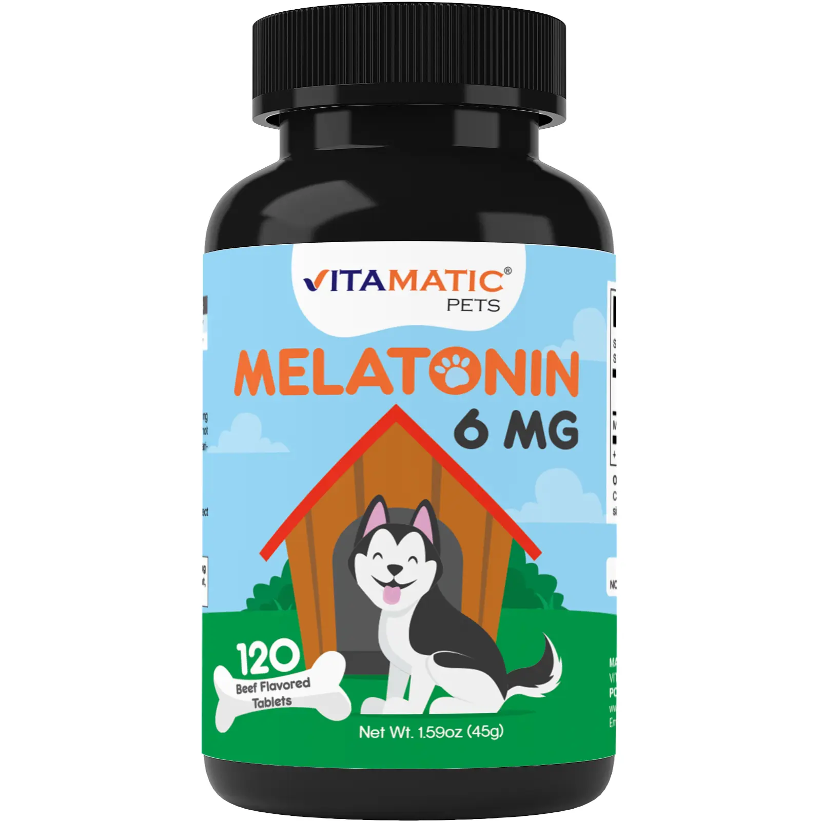 Vitamatic Dog Melatonin Chewable Supplement Tablets, 6 mg, 120 Beef-Flavored, Natural Sleep Aid, Calming Stress Relief, Made in USA, GMP Compliant Dog Healthcare Medication