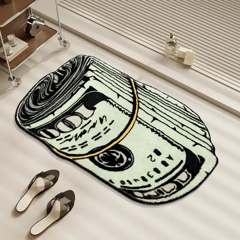 Dollar Pattern Decorative Rug, Printed Rug, Non-Slip Bath Mat, Soft Fluffy Carpet for Bedroom, Bathroom, Home Décor, Stylish Young Room Design, Home Decor Rugs