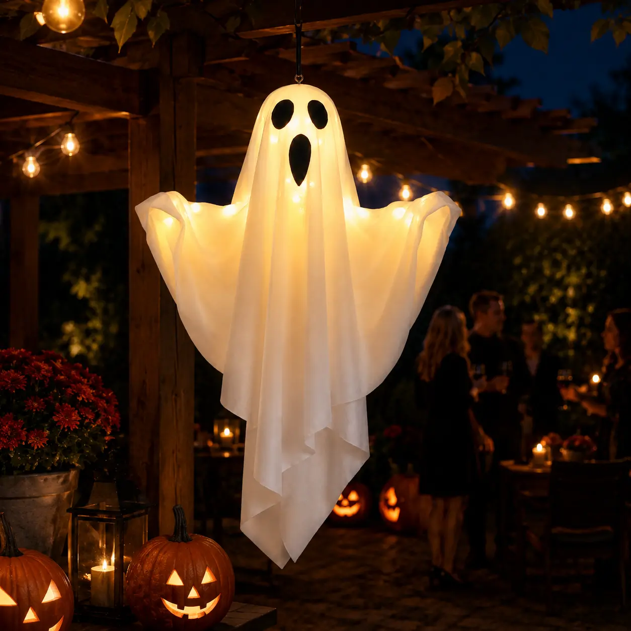 Lifnatty Spooky Glow Ghost Lantern - 1-Piece Battery-Operated Soft Fabric Hanging Halloween Ornaments with Floating Effect, for Indoor Outdoor Home Party Lights & Lighting Decor
