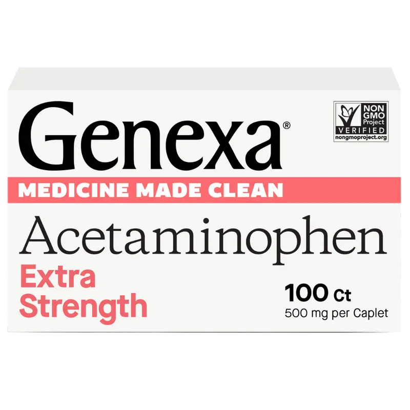 Genexa Clean Acetaminophen 500mg Extra Strength | Dye Free Pain Reliever Fever Reducer | 0% Artificial Additives | Pain Medicine for Adults | Relieves Headache, Backache, Minor Arthritis Pain, Menstrual Cramps