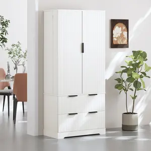 71" Fluted Pantry Cabinet,Modern Kitchen Pantry with 2 Drawers 2 Doors,Wood Cupboard with 8 Door Adjustable Shelves & Fluted Panel Design,Tall Storage Cabinets for Living Room,Bathroom (White)