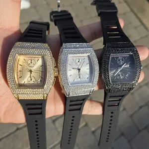 MEN'S WATCH CHRONOGRAPH DATE LUXURY HIP HOP ICED OUT SILICONE BAND SIMULATED DIAMOND