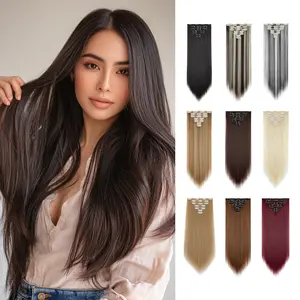 Cephemer Clip-in Synthetic Hair Extensions 23inches Straight 7PCS Natural Layered Light Weight Hairpieces for Women All Day Comfort for Daily Party Black Friday & Christmas