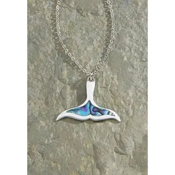 Pewter and Paua Whale Tail with Chain Necklace