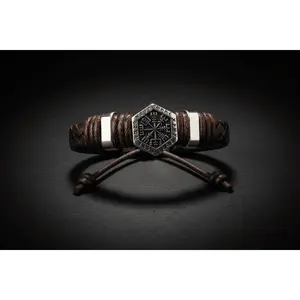 Hand-Woven Leather Bracelet with Vegvísir Charm Spiritual Protection Norse Symbol Viking-Inspired Durable & Stylish Handmade Jewelry Nordic Influence