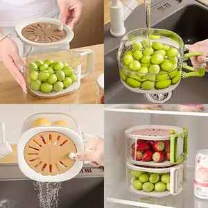 Double-Layer Drain Basket, Foldable Handle Fruit Drainer, Multi-Functional Food Filter, Refrigerator Storage Basket, Kitchen Camping Picnic