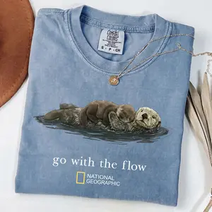 Comfort Color National Geographic Go With The Flow Unisex T Shirt, Premium Cotton T Shirt, Soft Cotton, Full Size, Gift For Men & Women, Unisex Casual Graphic T-Shirts