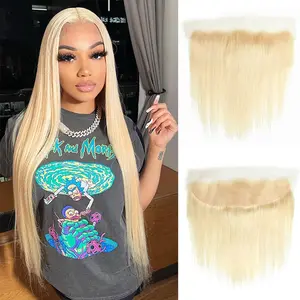 KRN 613 Lace Frontal 12A Grade Human Hair 613 Lace Frontal Closure Pre Plucked With Baby Hair Blonde Color Brazilian Virgin Straight Hair Invisible Ear to Ear Lace Closure Free Part 12 Inch