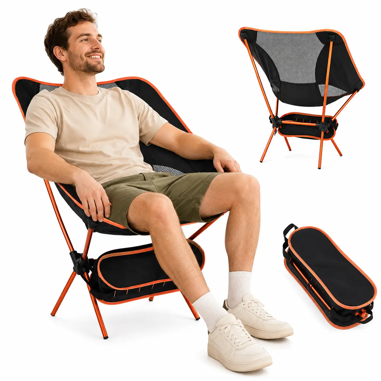 Unisex Aluminum Alloy Portable Camping Moon Chair - Compact Fold, Mesh Breathers, Storage Pouch, Lightweight for Camping, Fishing, Outdoor Travel