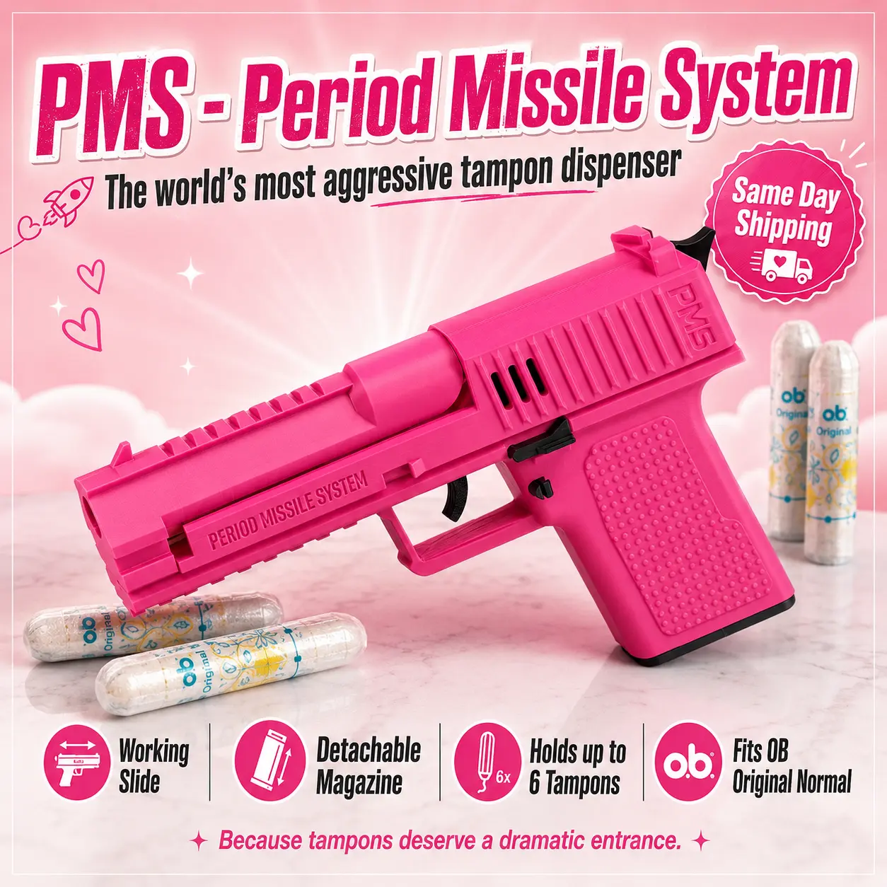 PMS Tampon Gun Gag Gift 3D Printed Novelty Dispenser