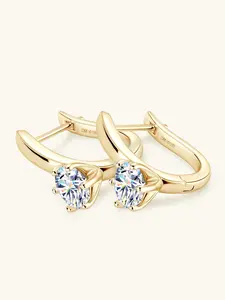S925 sterling silver moissanite pendant earrings, 2.0 CTW (1.0 carat each) six claw circular cut moissanite U-shaped Huggie women's earrings, suitable for daily jewelry and gift wear