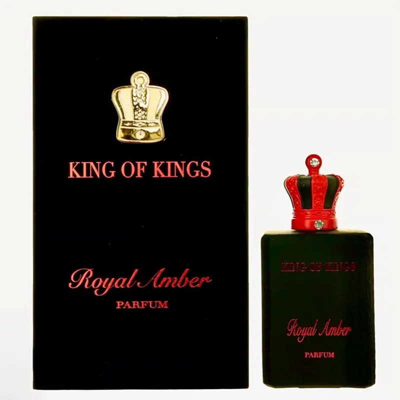 King of Kings Royal Amber 3.4 oz Eau De Parfum - Black Bottle with Pink Crown, Paraben-Free, Limited Edition, Alcohol-Infused, Adult-Use Unisex Amber Vanilla Perfume, Aromatic Warm Spicy Fragrance