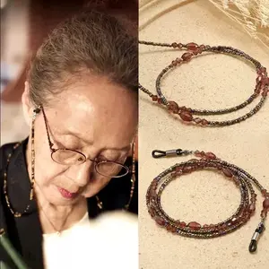 Gift for Parents, Vintage Handmade Beaded Crystal Eyeglasses Chain for Women, Anti-Slip Reading Glasses Strap, Elderly Sun Glasses Lanyard