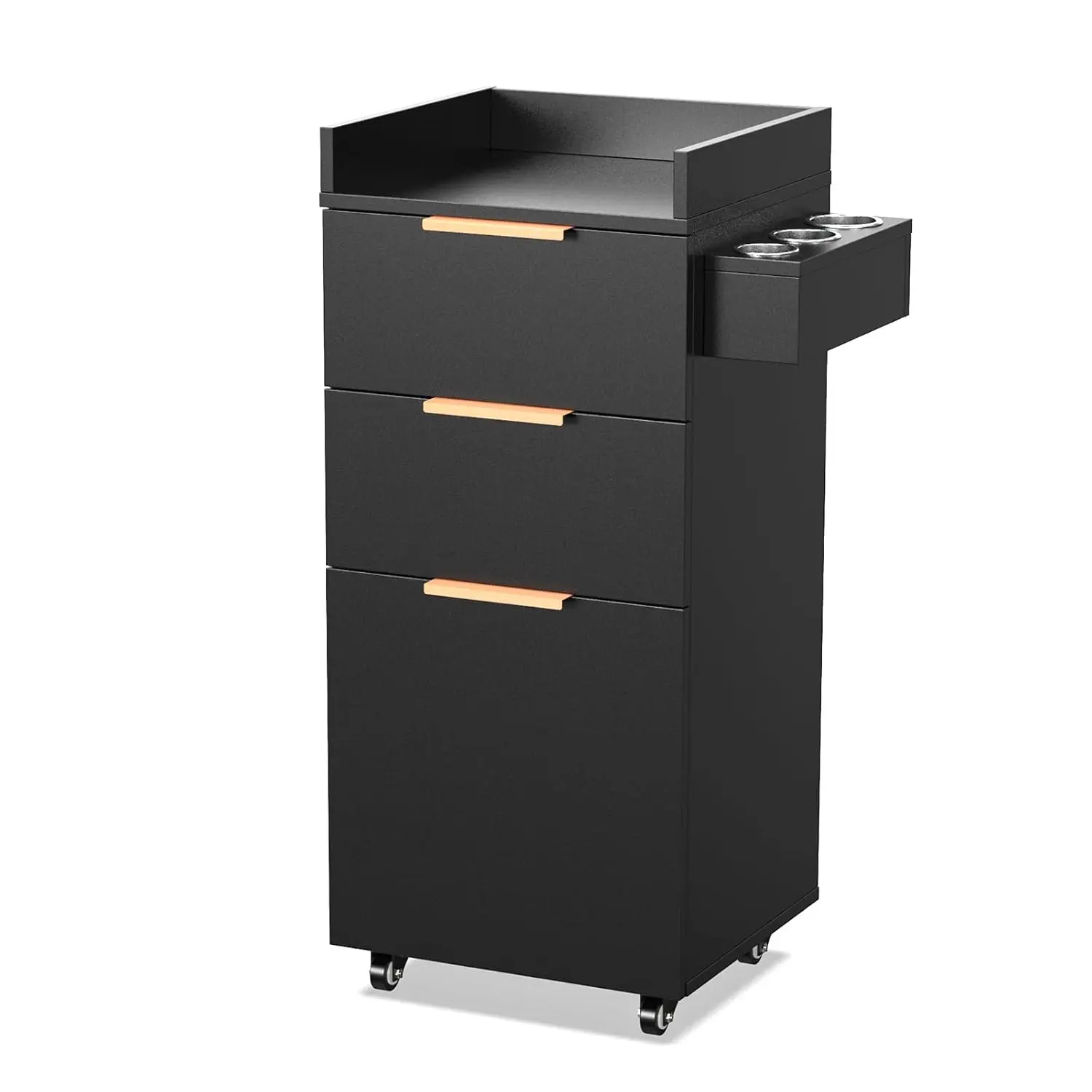 OmySalon Durable Commercial Salon Cart with Wheels - 3-Tier Rolling Station for Nail Techs & Estheticians, 2 Drawers, Adjustable Shelf, 1 Hair Dryer Stand, Salon Home Manicure Use, Assembly Required, Black
