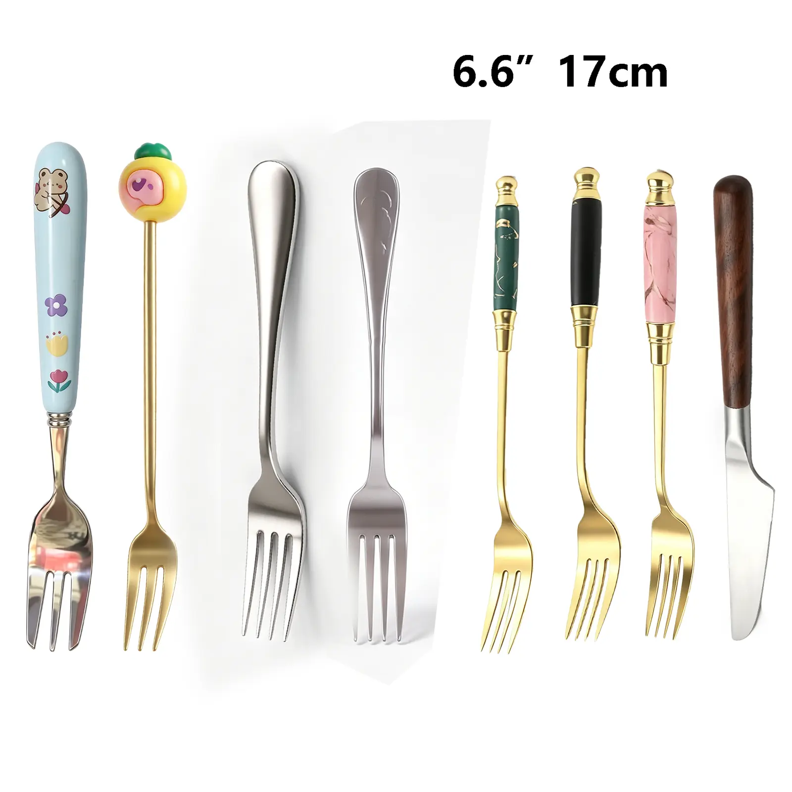 6 Pcs  Multi-Style Stainless Steel Cutlery Set, Dinner Forks & Knives with Marble, Minimalist, Cute Cartoon & Pineapple Pig Handles, Mirror Polished, Dishwasher Safe for Daily Use